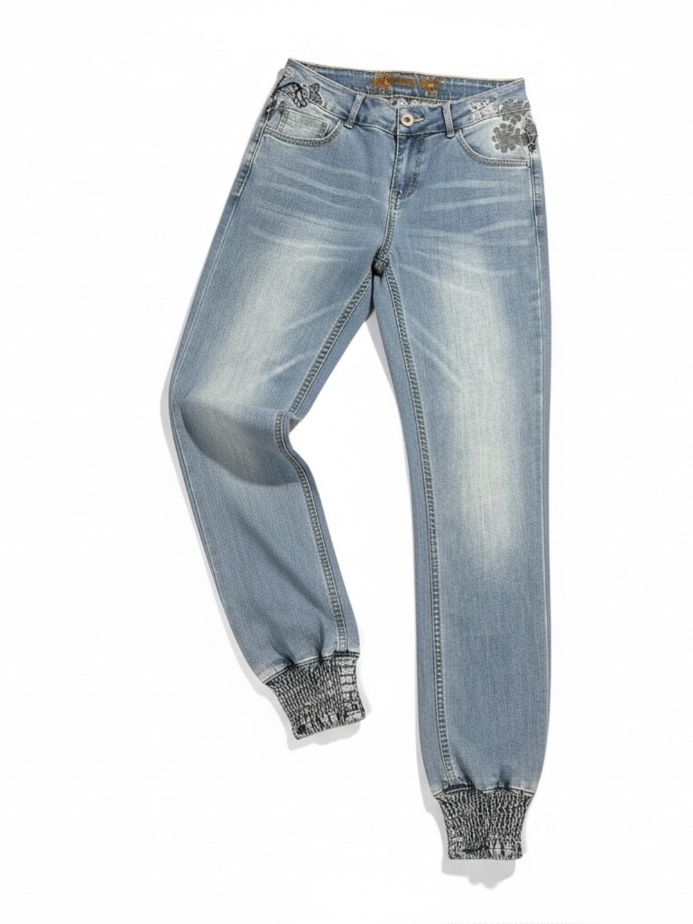 Desigual Artsy Avant Garde Light Blue Denim Jogger Jeans with Elastic Cuffs.